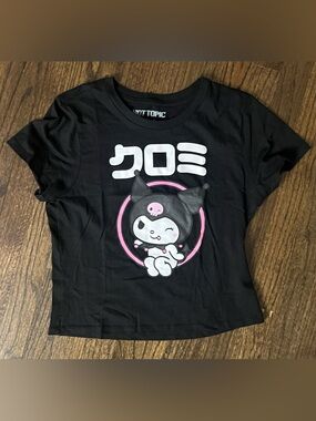 Hot Topic Black Tee with Pink & White Kuromi-Style Cat Graphic